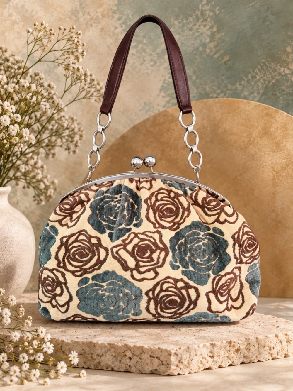 Glenda Gies Floral Tapestry Chenille Frame Shoulder Bag